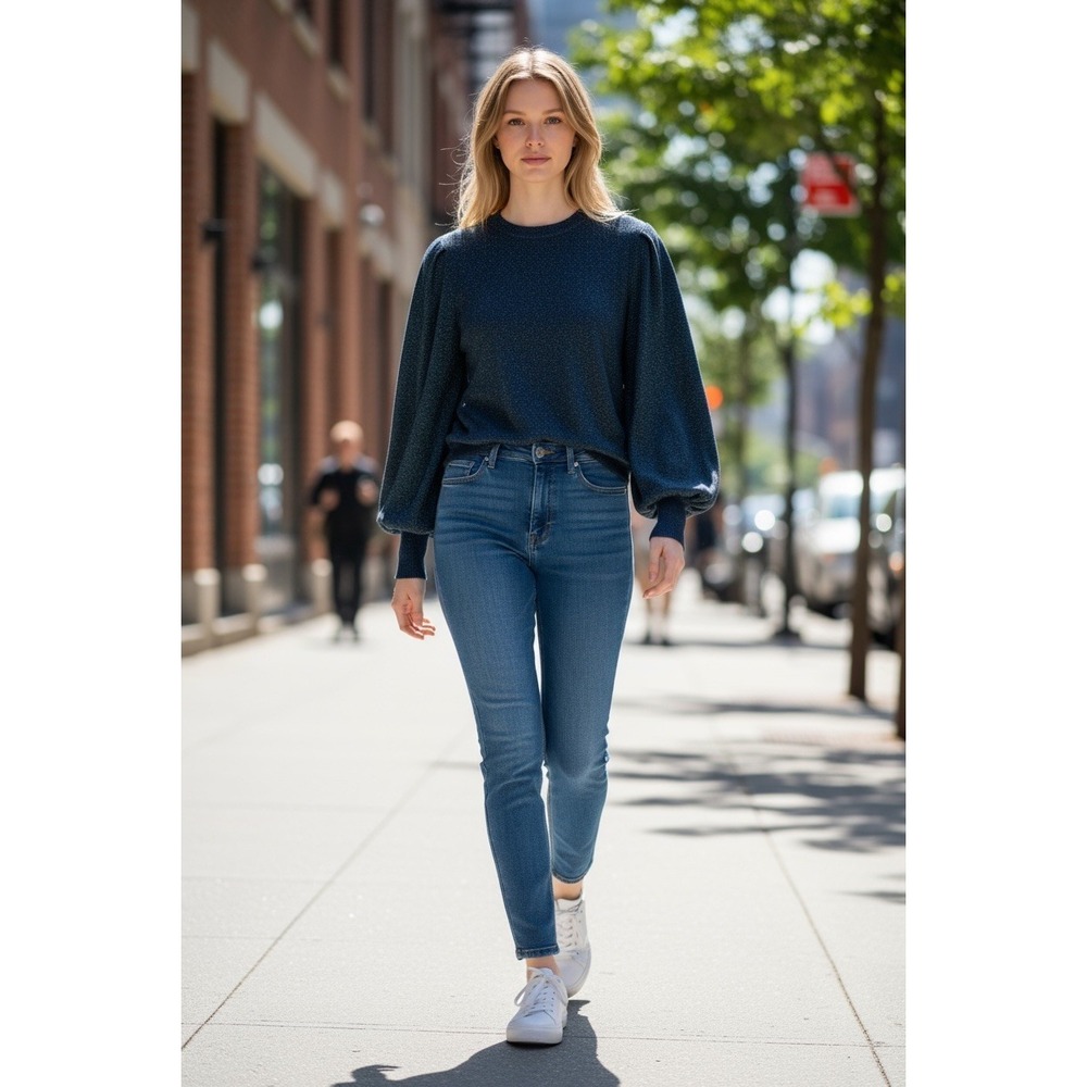 Free People Women's Small Sweater Cropped Teal Sparkle‎ Holidays & Party